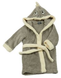 Šedo-smetanový chlupatý župan s kapucí - dino