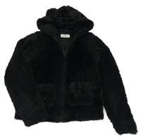 Černá kožešinová podšitá crop bunda s kapucí H&M