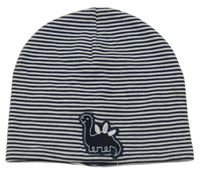 Bielo-tmavomodrá pruhovaná čapica s dinem Topomini