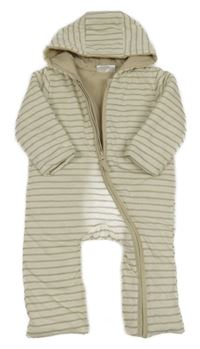 Smetanovo-béžový pruhovaný zateplený overal s kapucí 