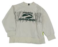 Smotanová mikina so vzorom a zeleným nápisom