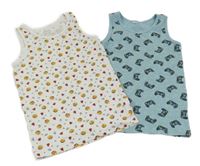 2x nátělník - bílý se smajlíky + modrý s ovladači 