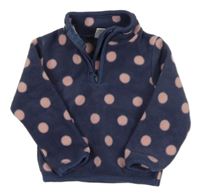 Tmavomodrá fleecová mikina s růžovými puntíky 