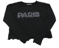 Čierne crop tričko s nápisem z kamínků Nutmeg