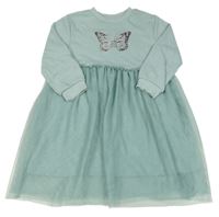 Zelené teplákové šaty s motýlkom a tylovou sukní