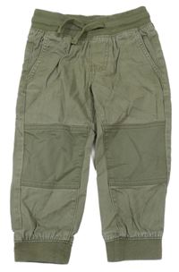 Zelené plátenné cuff nohavice s úpletovým pasom H&M