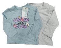 Nové - 2x triko - šedé melírované + světlemodré s nápisem Primark