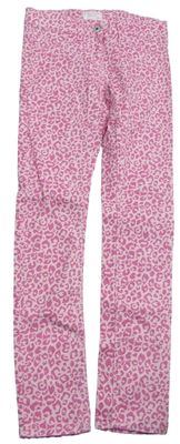 Svetloružová -ružové plátenné skinny nohavice s leopardím vzorom Alive