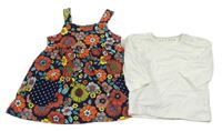 2set - Tmavomodro-farebné kvetované bavlnené šaty + smotanové tričko Nutmeg