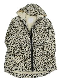 Smetanovo-černá šusťáková podzimní parka s leopardím vzorem a kapucí Matalan