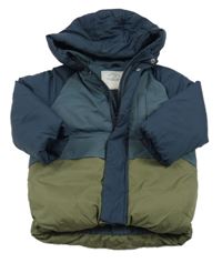 Šedomodro-khaki šusťáková zimní bunda s kapucí George