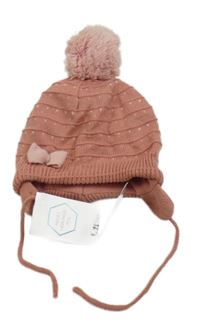 Nové - Růžová puntíkatá čepice s bambulí Topomini