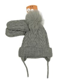 Nové - 2set - šedá čepice s bambulí + rukavice Primark