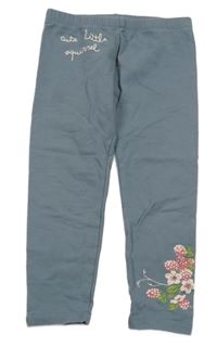 Šedé zateplené legíny s květy a nápisem 