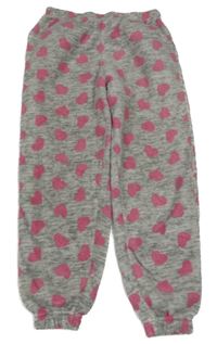 Sivo-ružové plyšové pyžamové nohavice so srdiečkami