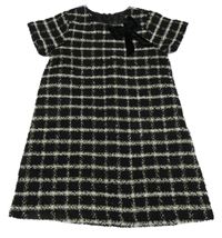 Čierno-bielo-zlaté kockované šaty s mašlou St. Bernard