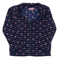 Tmavomodro-bielo-ružová pruhovaná fleecová prepínaci mikina s hviezdami Pocopiano