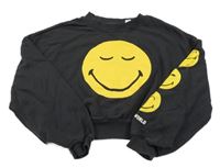 Antracitová crop mikina so smajlíkmi H&M