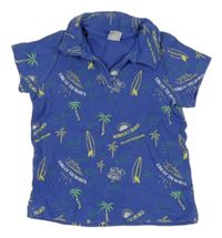 Modré polo tričko s palmami a sufrmi Kiki&Koko
