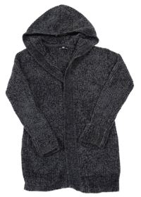 Antracitový žinylkový svetrový cardigan s kapucí C&A