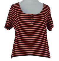 Dámské černo-neonově růžové pruhované žebrované crop tričko Select 