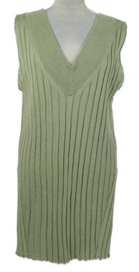 Dámská světlezelená žebrovaná svetrová dlouhá vesta H&M