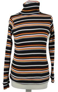 Dámský barevně pruhovaný žebrovaný svetrový rolák 