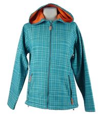 Dámska tyrkysová kockovaná softshellová outdoorová bunda s kapucňou Regatta