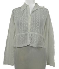 Dámsky biely ažurový prepínaci crop sveter Primark