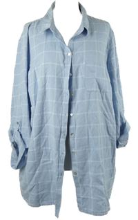 Dámská světlemodrá kostkovaná halenka s rolovacími rukávy Bonmarché 