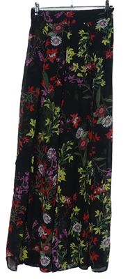 Dámske čierne kvetované šifónové průsvitné sukňové nohavice MissGuided