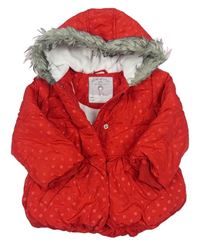 Červená bodkovaná šušťáková zimná bunda s kapucňou Mothercare