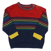 Tmavomodro-červený sveter s farebnymi pruhmi Next