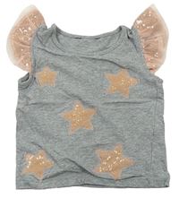 Sivo-ružové tričko s hvězdičkami z fitrů
