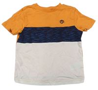 Oranžovo-tmavomodro-biele tričko s potlačou F&F