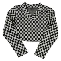Čierno-biele kockované crop tričko Shein