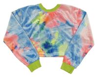 Ružovo-modro-žltá plyšová crop mikina