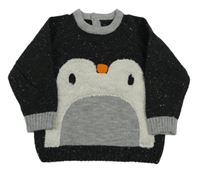 Černo-šedý svetr s tučňákem Matalan