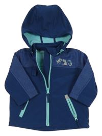 Tmavomodrá softshellová bunda s dinosaurami a kapucňou Ergee
