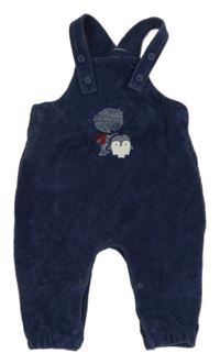 Tmavomodré žebrované sametové laclové kalhoty s obrázkem Fagottino