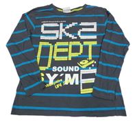 Sivo-modré pruhované tričko s pruhmi a potlačou