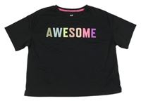 Čierne športové crop tričko s farebným nápisom H&M