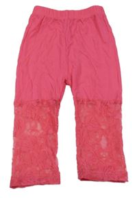 Tmavoružové capri legíny s čipkou