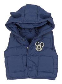 Modrá šusťáková zateplená vesta s Mickey a kapucí George