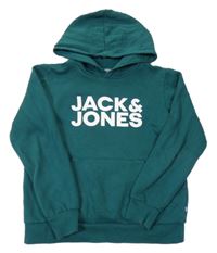 Tmavozelená mikina s nápisom a kapucňou Jack & Jones