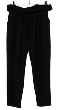 Dámske čierne vzorované ľahké nohavice s opaskom Boohoo