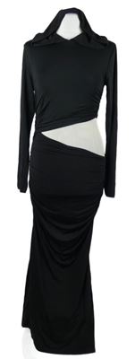 Dámské černé elastické dlouhé šaty s průstřihem a kapucí Zara