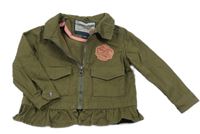 Khaki plátěný kabátek s volánikmi Pocopiano