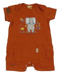 Cihlový kraťasový overal se slonem Hoobies
