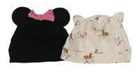 2x bavlněná čepice - černá - Minnie + svetloružová so srnami zn. H&M